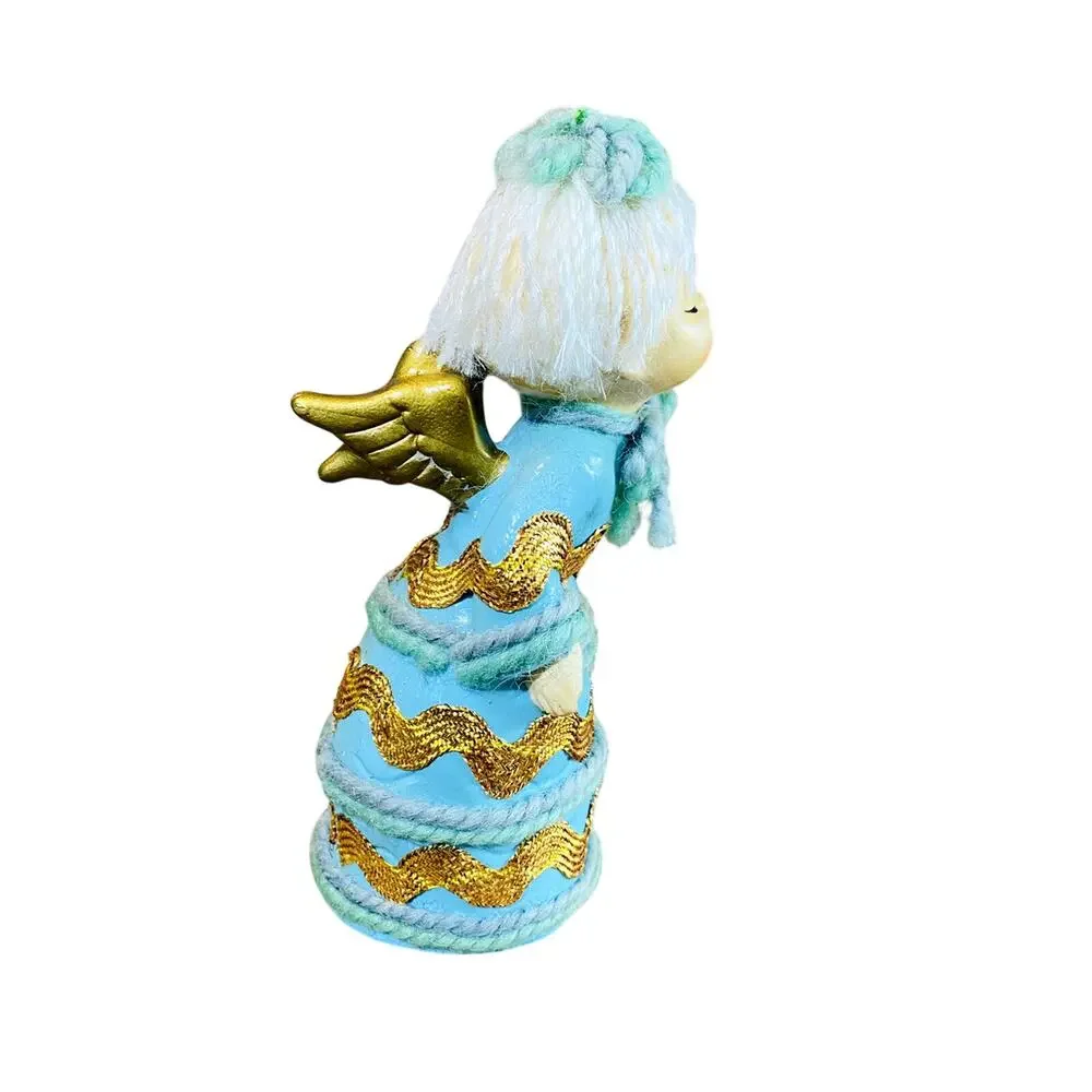 Vintage Boy & Girl Kissing Angel Figurines Blue Gold Yarn & Bric a Brac Japan